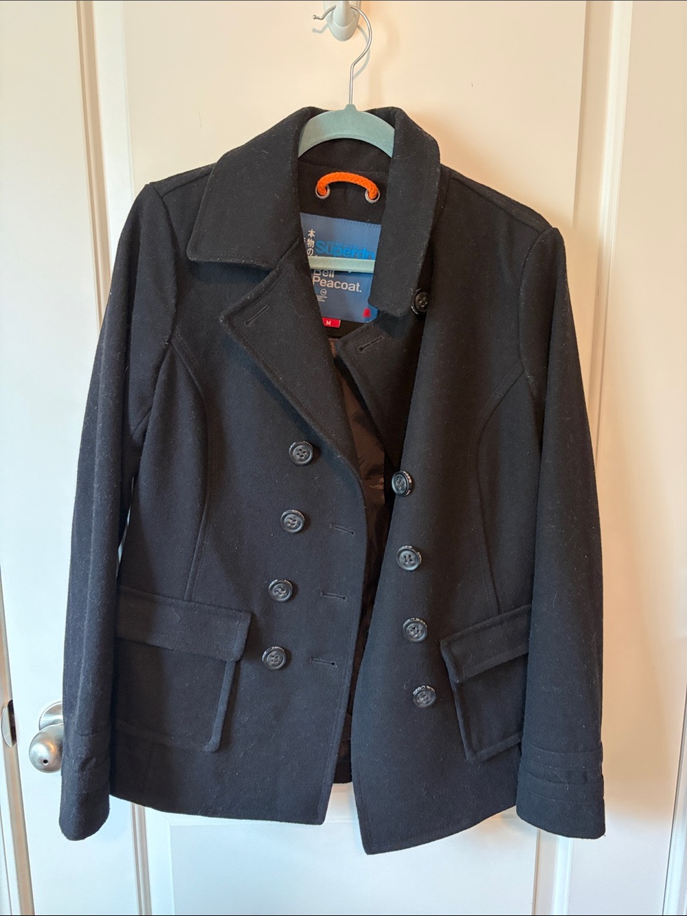 Superdry Black Double-Breasted Pea Coat